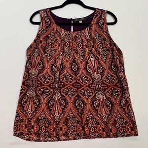 Rose & Olive Tank Top Medium Purple Orange Paisley Sleeveless Lined Blouse Cami